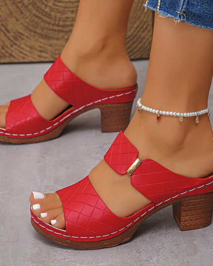Women's Chunky Heel Plaid Slide Sandals – Open Toe Summer Heels | 6 Colors | EU 36–43