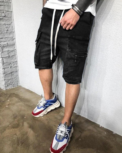 Men's Straight-Cut Denim Five-Point Shorts – Black & Blue, S–3XL