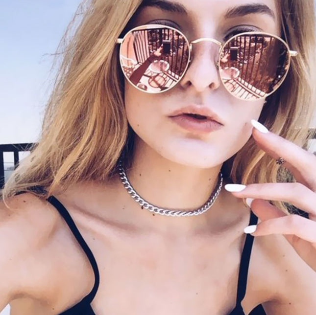 Retro Round Sunglasses for Women – Metal Frame, 14 Color Combos