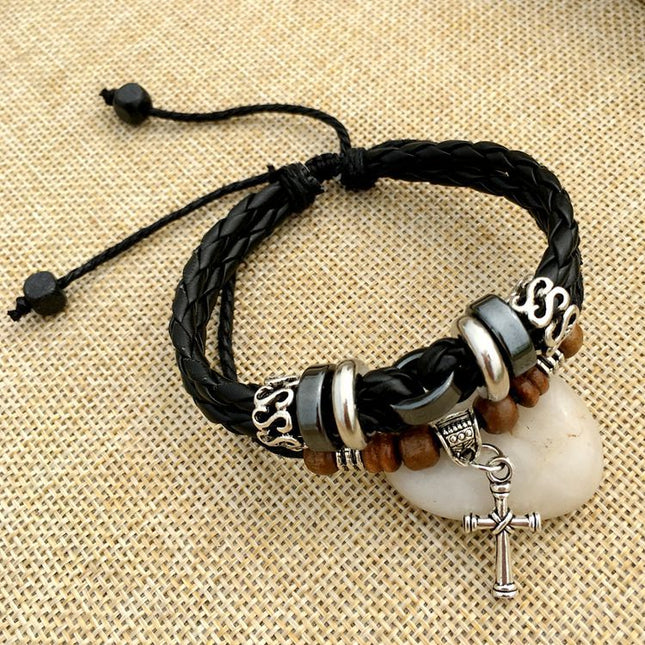 Men's Cross Stud Braided Leather Bracelet – Punk & Faith Style | Brown & Black | 6 Designs