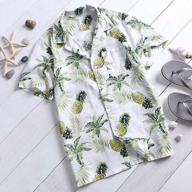Men's Hawaiian Print Short-Sleeve Shirt – Turn-Down Collar, Summer Casual