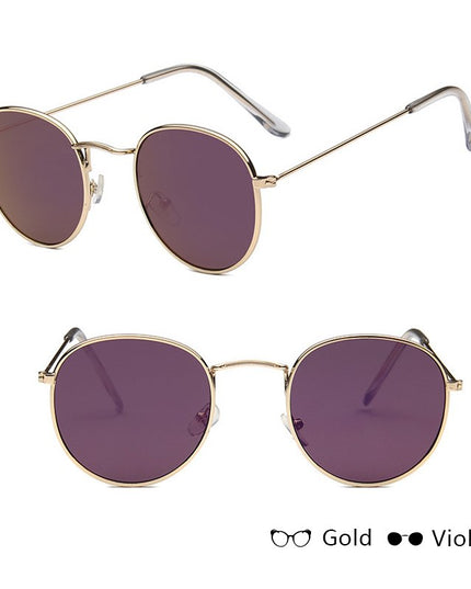 Retro Round Sunglasses for Women – Metal Frame, 14 Color Combos
