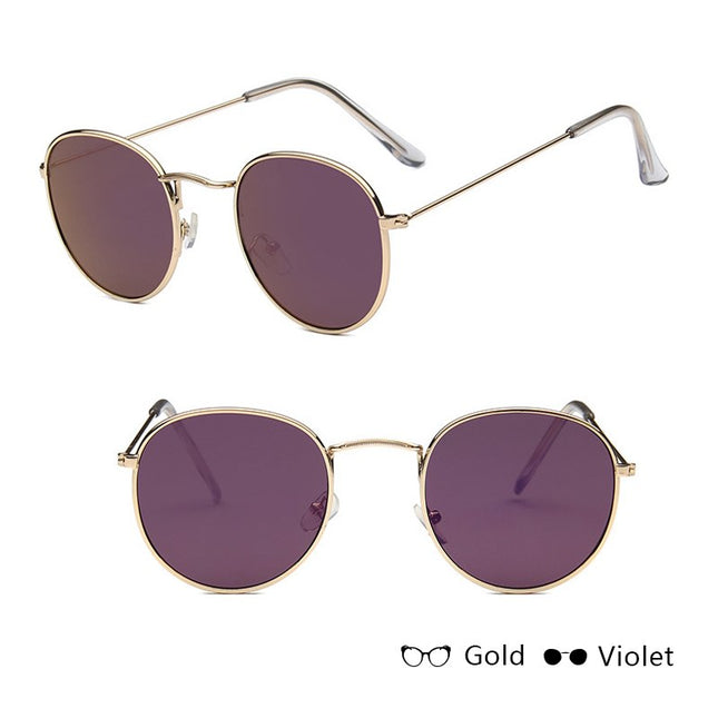 Retro Round Sunglasses for Women – Metal Frame, 14 Color Combos