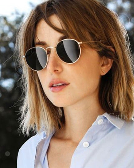 Retro Round Sunglasses for Women – Metal Frame, 14 Color Combos