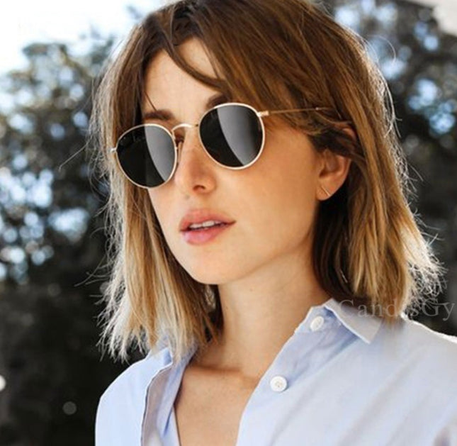 Retro Round Sunglasses for Women – Metal Frame, 14 Color Combos