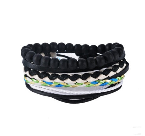 Men's Handwoven Multilayer Leather Bead Bracelet