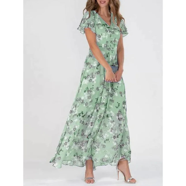 Women's Printed A-Line V-Neck Waist-Tuck Dress – 6 Colors, S–3XL