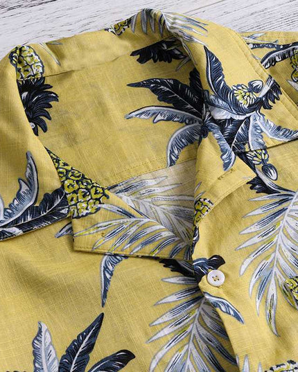 Men's Hawaiian Print Short-Sleeve Shirt – Turn-Down Collar, Summer Casual
