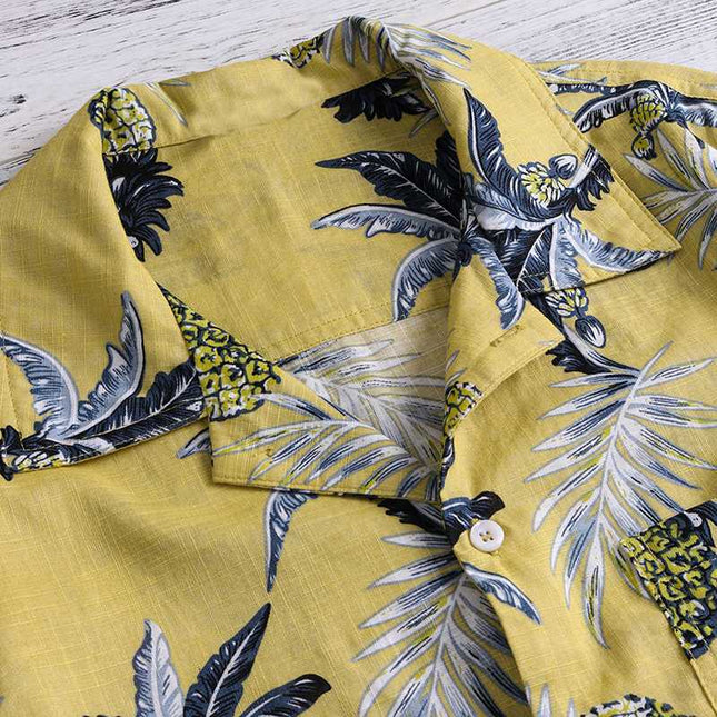 Men's Hawaiian Print Short-Sleeve Shirt – Turn-Down Collar, Summer Casual