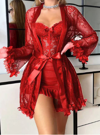 Women's Sheer Lace Slip Nightgown & Robe Set – 6 Colors, S–XL