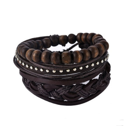 Men's Handwoven Multilayer Leather Bead Bracelet
