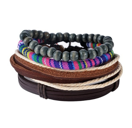 Men's Handwoven Multilayer Leather Bead Bracelet