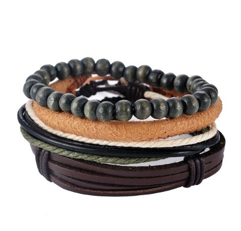 Men's Handwoven Multilayer Leather Bead Bracelet