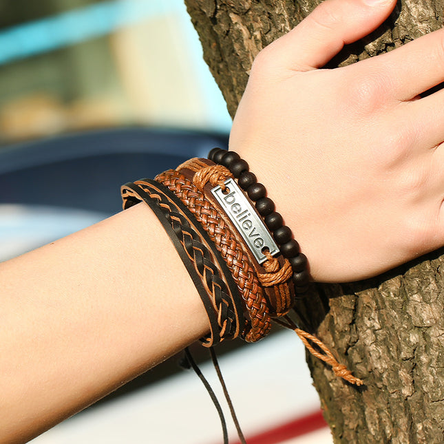Men's Genuine Leather Bracelet – Bold Geometric Cuff | Unisex Style