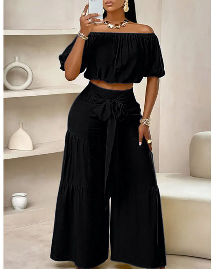 Women's Elegant Two-Piece Set |  Top & High-Waisted Flared Pants