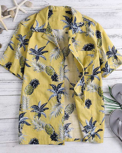 Men's Hawaiian Print Short-Sleeve Shirt – Turn-Down Collar, Summer Casual