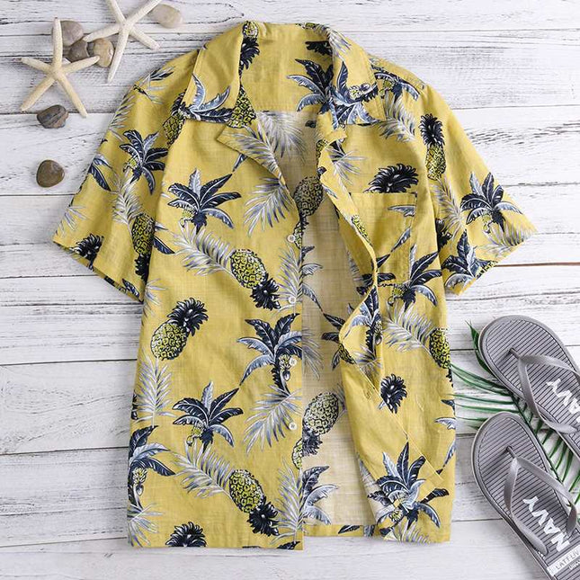Men's Hawaiian Print Short-Sleeve Shirt – Turn-Down Collar, Summer Casual