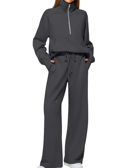 Women's Half-Zip Sweatshirt & Wide Leg Pants Set – 12 Colors, Sizes XS–XXL