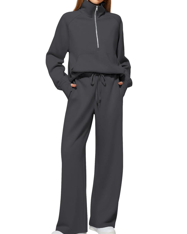 Women's Half-Zip Sweatshirt & Wide Leg Pants Set – 12 Colors, Sizes XS–XXL