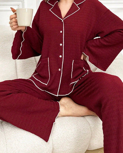 Lapel Button-Up Pajama Set