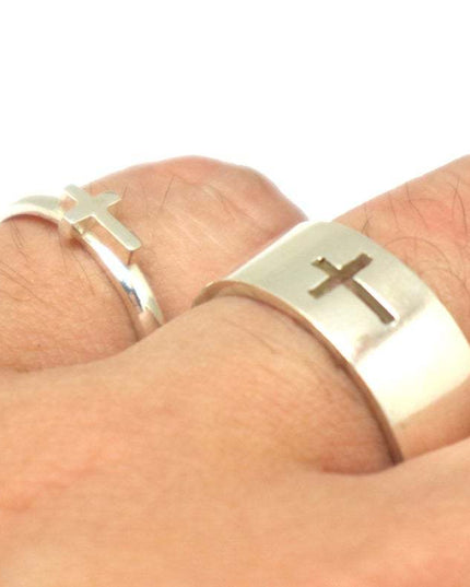 Cross Design Stainless Steel Couple Ring