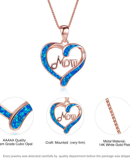 MOM Heart Pendant Necklace | Mother's Day Gift Jewelry