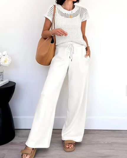 Women's Casual Hollow-Out Top & Pants Two-Piece Set – 5 Colors, S–XXL