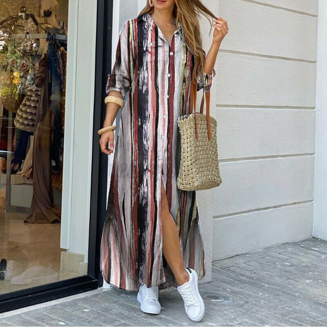 Women's Printed Long Fashion Dress – 16 Prints, S–5XL, Spring & Summer