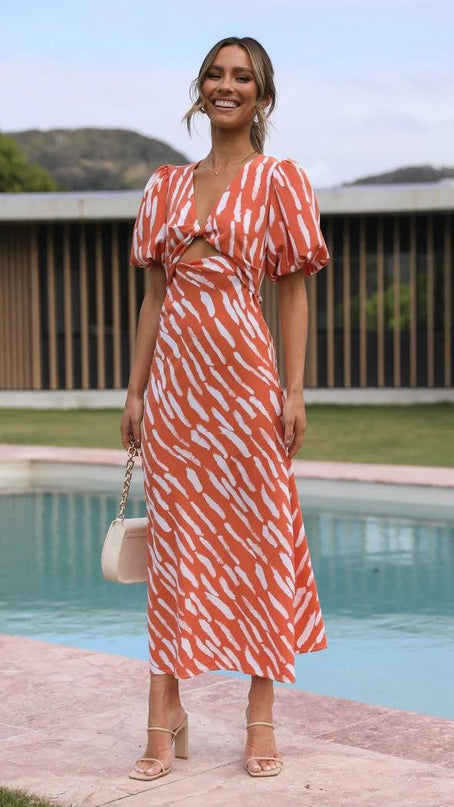 Women's Zebra Print Maxi Dress – V-Neck, Ruffle Sleeves & High Waist, S–XL