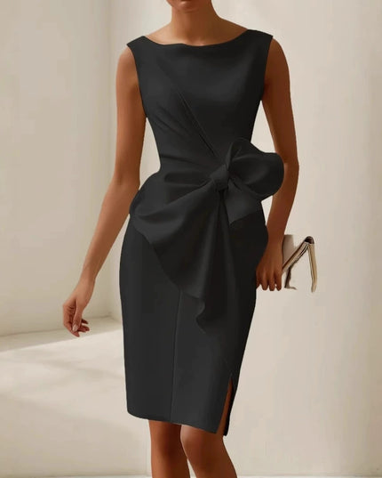 Bow Detail Sleeveless Midi Dress – High Waist Slim Fit
