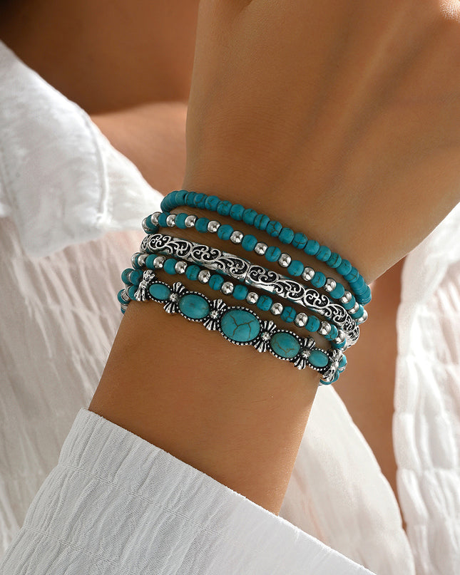 Beaded Bow Bracelet Set Vintage Turquoise Bracelet 5-Piece Set