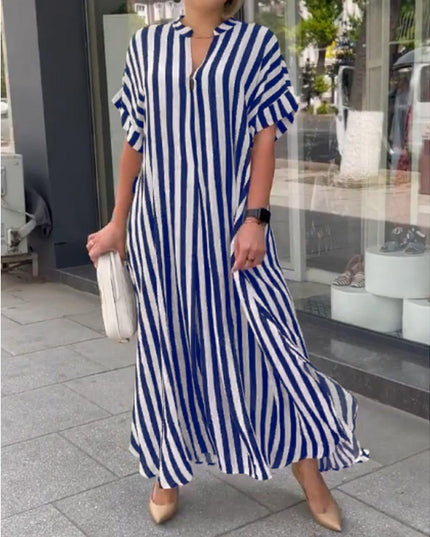 Women's Striped Floral Maxi Dress with Slit