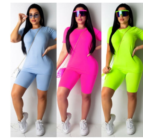 Women's Cotton Workout Short Set – Casual Sport, 4 Colors, S–XL