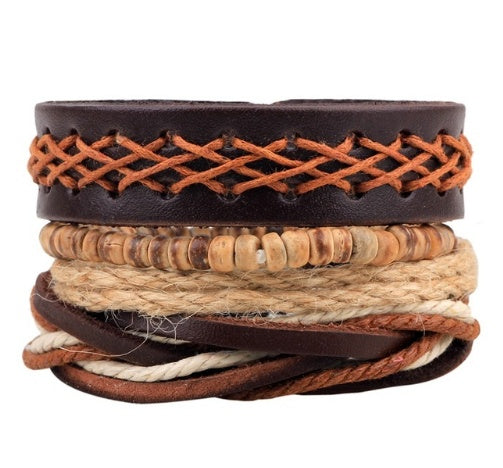 Men's Handwoven Multilayer Leather Bead Bracelet