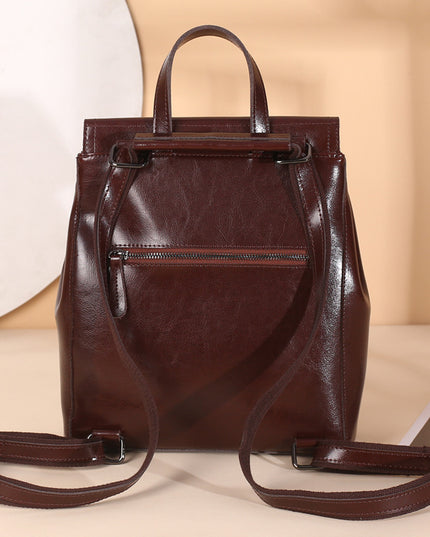 Luxury Oil Waxed Leather Ladies Vintage Backpack