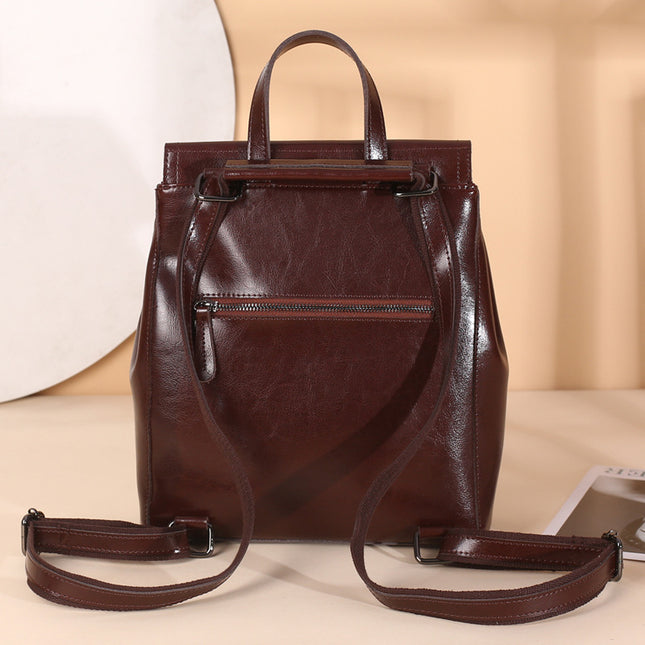 Luxury Oil Waxed Leather Ladies Vintage Backpack