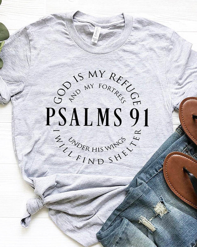 Women's Psalms 91 'God Is My Refuge' Christian T-Shirt – 5 Colors, Sizes S–3XL