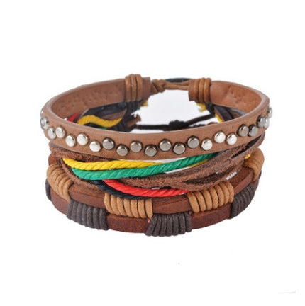 Men's Handwoven Multilayer Leather Bead Bracelet