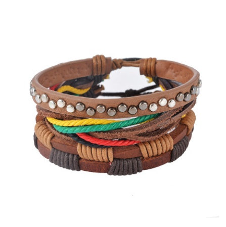 Men's Handwoven Multilayer Leather Bead Bracelet