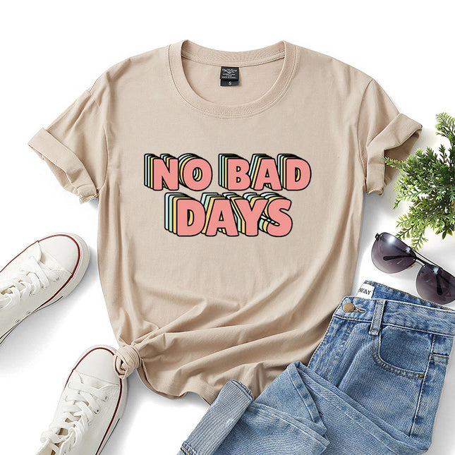 "No Bad Days" Women's Graphic Print T-Shirt – 10 Colors, Sizes XS–3XL