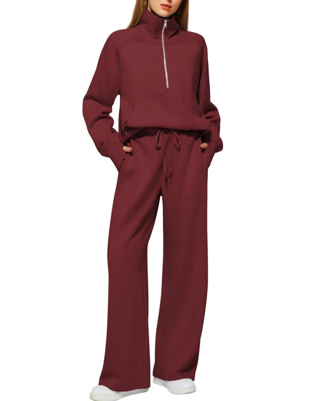 Women's Half-Zip Sweatshirt & Wide Leg Pants Set – 12 Colors, Sizes XS–XXL