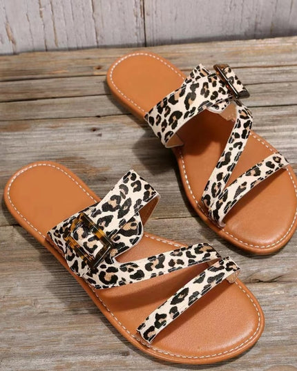 Leopard Print Summer Flat Sandals for Women