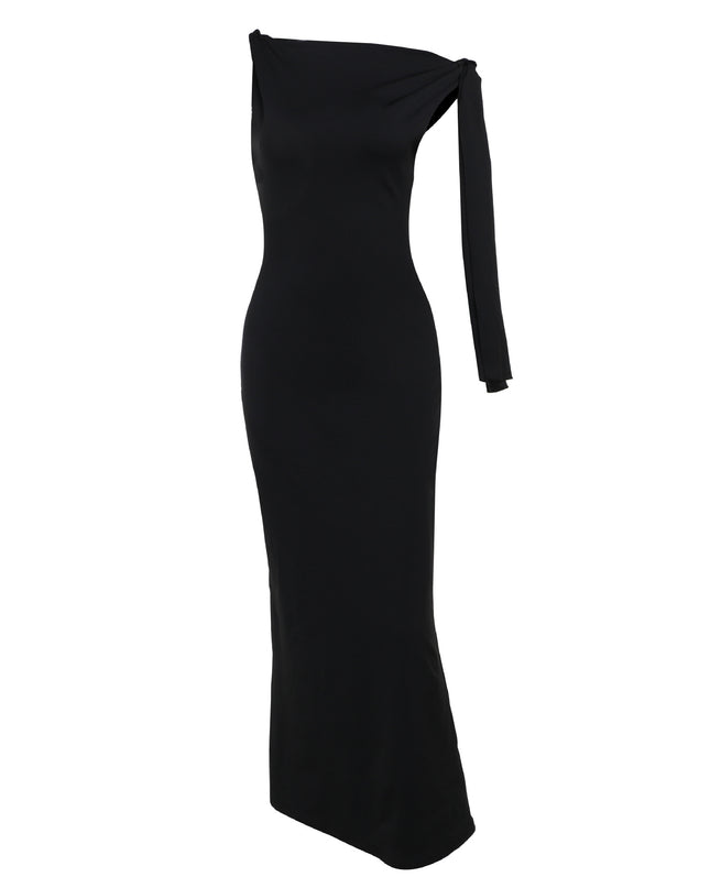 One-Shoulder Ribbon Bodycon Maxi Dress | Sleeveless Evening Party Dress for Women