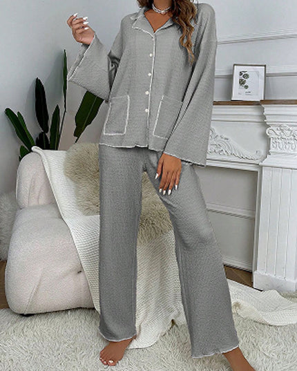 Lapel Button-Up Pajama Set