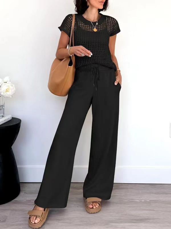 Women's Casual Hollow-Out Top & Pants Two-Piece Set – 5 Colors, S–XXL