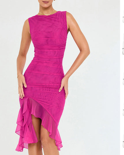 Sleeveless Bodycon Midi Dress – Slim Fit Round Neck Party Dress