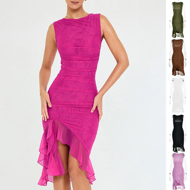Sleeveless Bodycon Midi Dress – Slim Fit Round Neck Party Dress