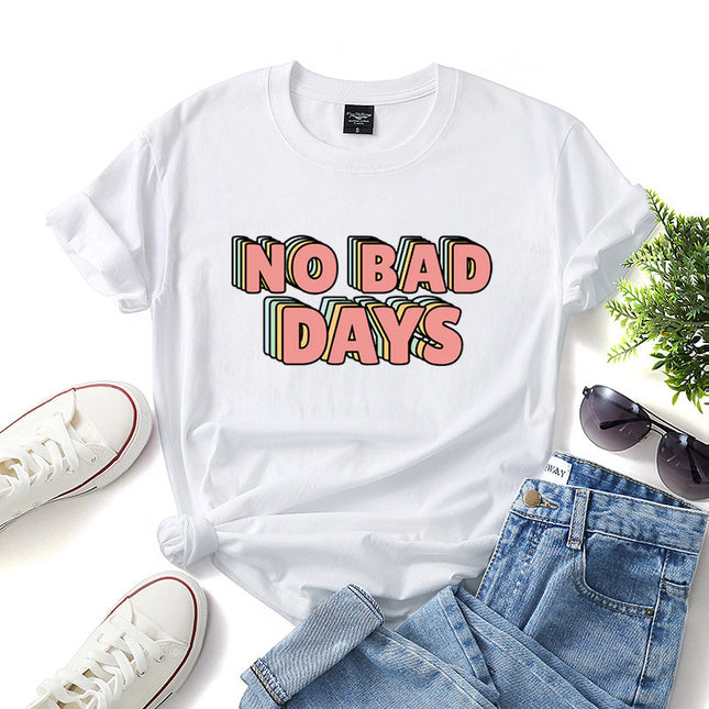 "No Bad Days" Women's Graphic Print T-Shirt – 10 Colors, Sizes XS–3XL