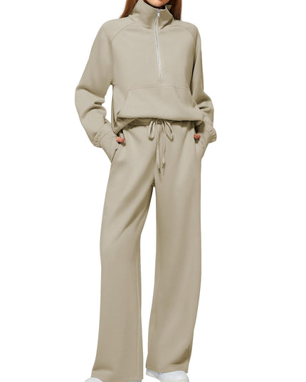 Women's Half-Zip Sweatshirt & Wide Leg Pants Set – 12 Colors, Sizes XS–XXL