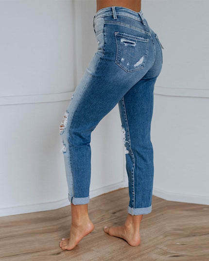 Women's Gradient-Dye Ripped Straight Leg Jeans